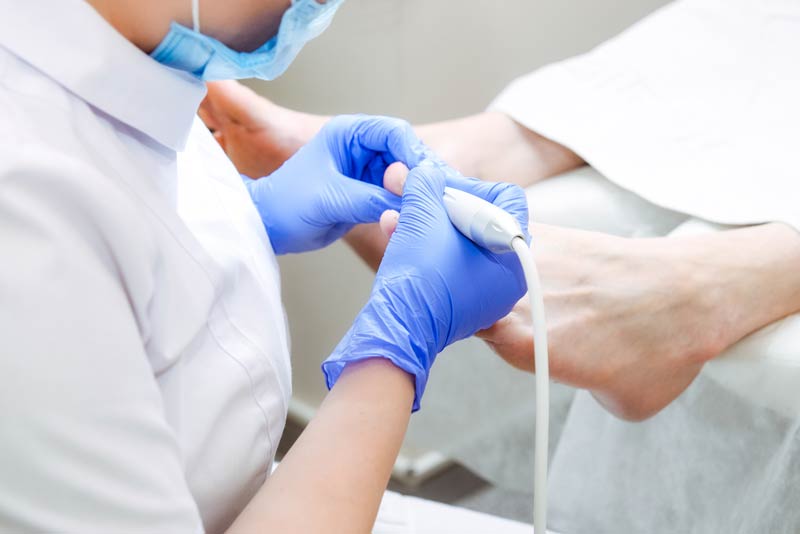 Patient undergoing routine foot care treatment from a Podiatrist